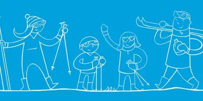 Famille qui skie ensemble avec du matériel de ski