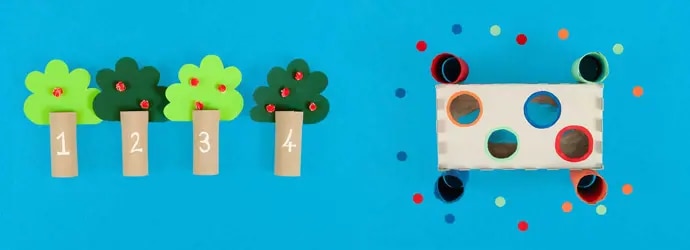 Jeux pour développer les habiletés motrices fabriqués à partir de tubes de rouleau de toilette vide et une boîte de mouchoirs