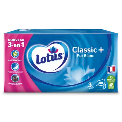 Mouchoirs Lotus 3-en-1 Classic+ Pur Blanc x80