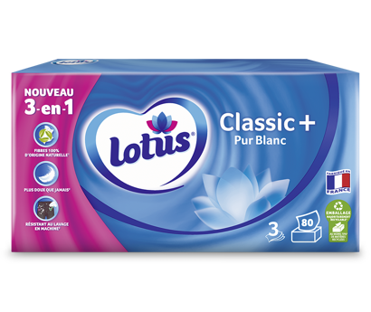 Mouchoirs Lotus 3-en-1 Classic+ Pur Blanc x80
