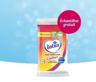 Inscrivez-vous à la newsletter Lotus et recevez un échantillon gratuit de papier toilette humide Lotus !
