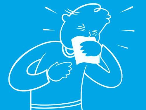 GIF illustré et animé de personnes ayant une réaction allergique après avoir été en contact avec leur chat.